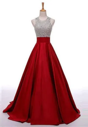 2025 Gorgeous Red Sequins Floor-Length Long A-Line Princess Satin Prom Dresses