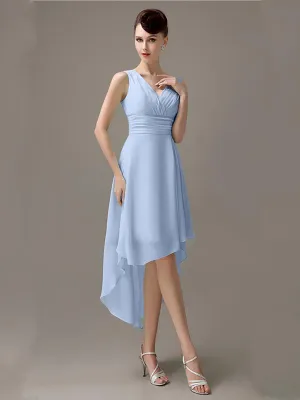 A-line Chiffon V-Neck High-Low Short Beach Bridesmaid Dresses