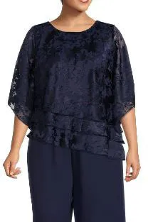 Alex Evenings Scoop Neck Short Sleeve Burnout Asymmetrical Triple Tier Hem Chiffon Top ( Plus Size ) - Wholesale