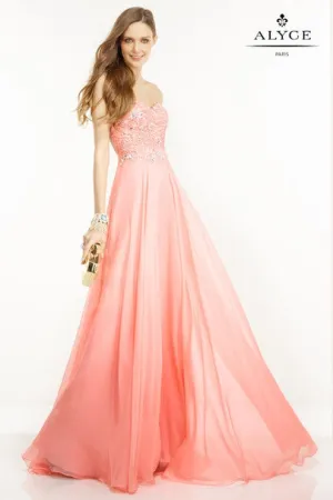 Alyce Paris 1106 Pink Coral A-Line Chiffon Dress