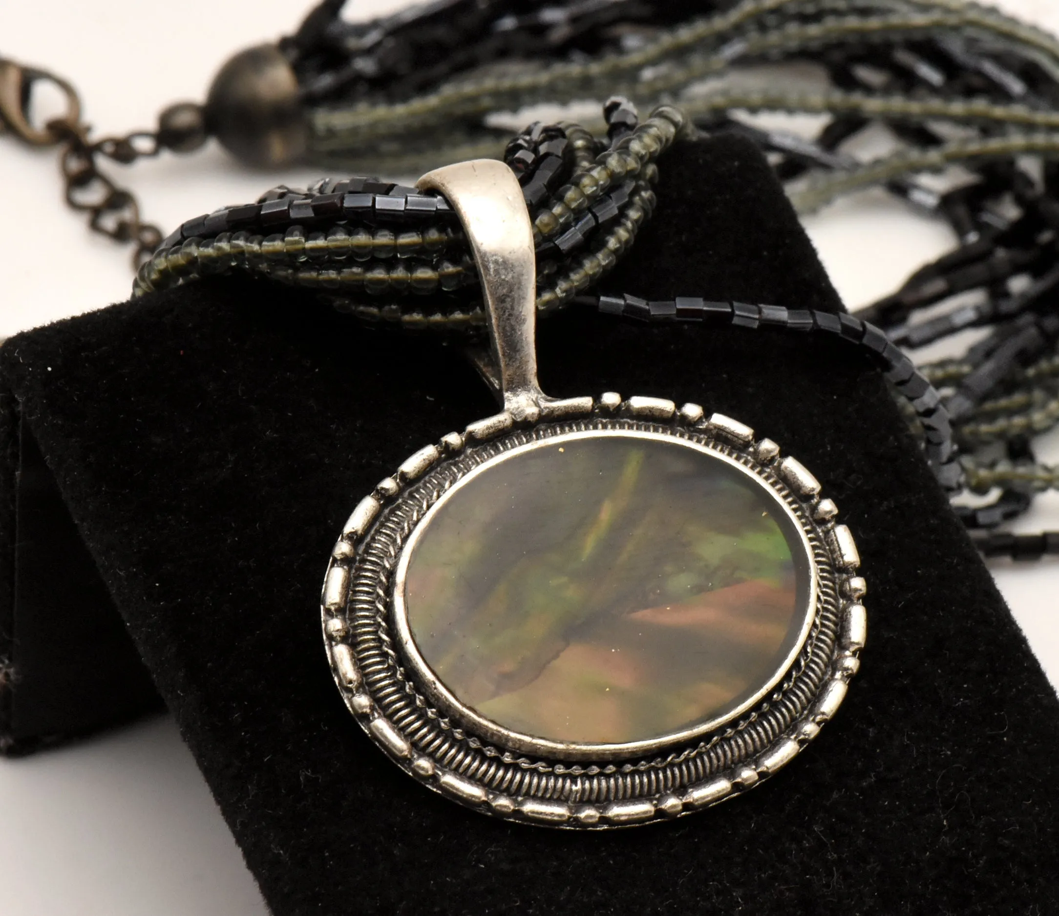 Ammolite Pendant on Multi-Strand Beaded Necklace