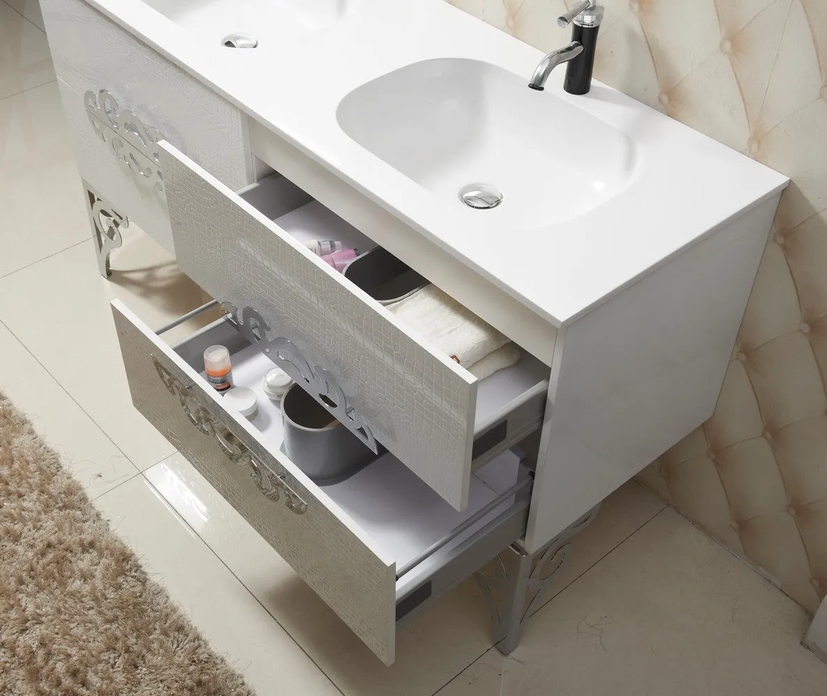 Aquamoon Niza 59 Double Sink Modern Bathroom Vanity Set - White