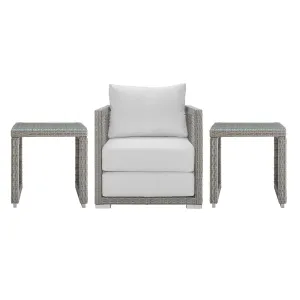 Aura 3 Piece Outdoor Patio Wicker Rattan Set Gray White EEI-3597-GRY-WHI-SET