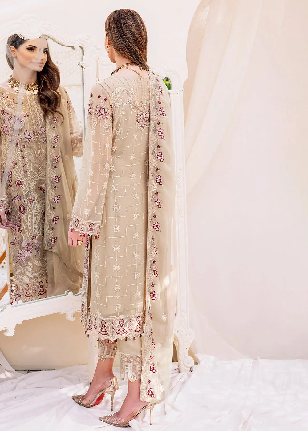 Beige Embroidered Suit - Ramsha Chiffon Vol 23 - #F-2306