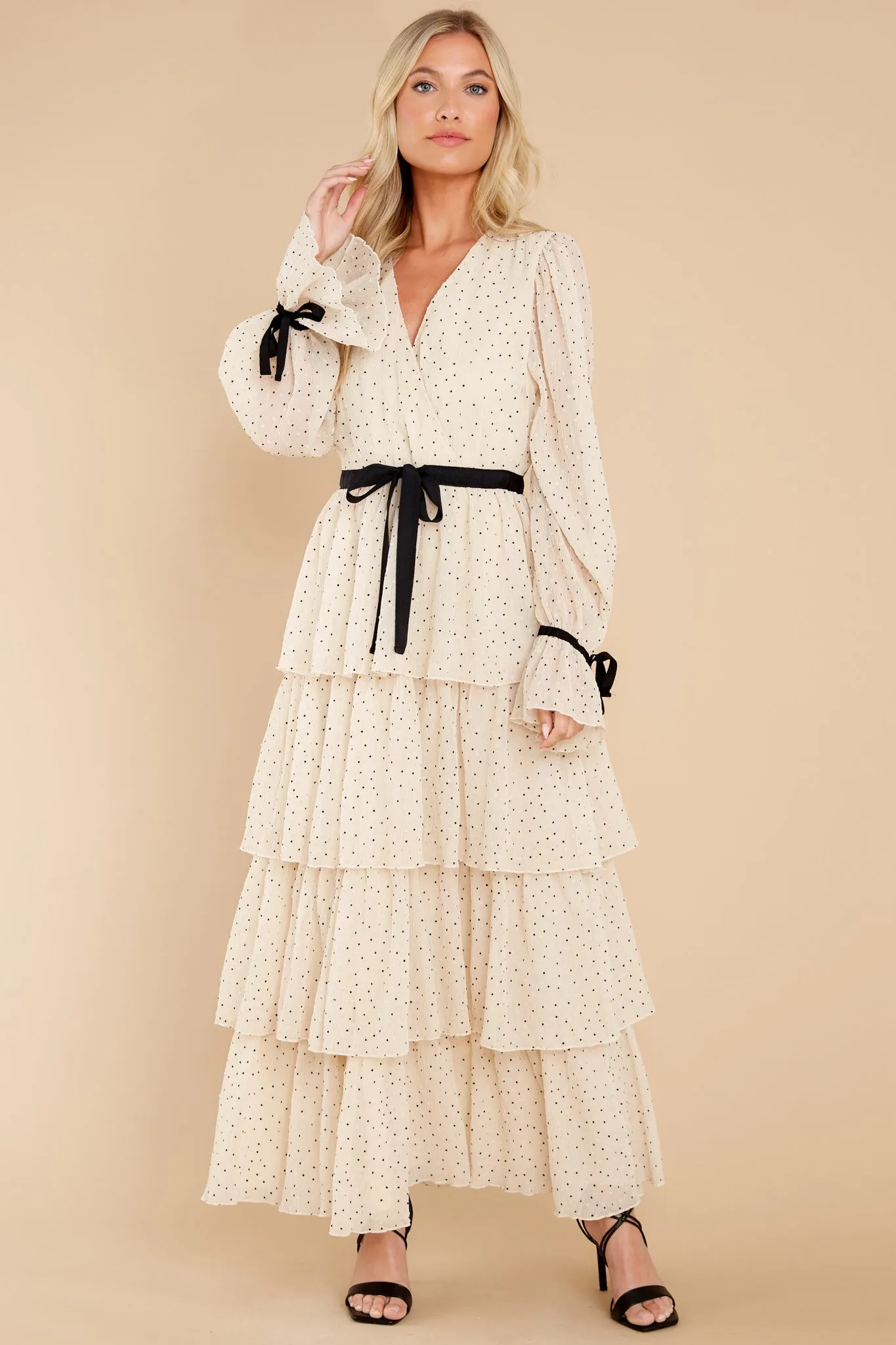 Chic Adoration Ivory Polka Dot Maxi Dress