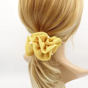 cultivated pearl chiffon scrunchies double edge scrunchy women hair elastic tie