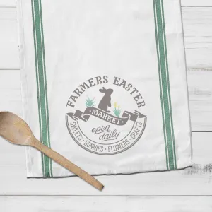 Easter cotton tea towel | Farmers Easter Market kitchen dish towel | easter bunny striped decorative spring tea towel