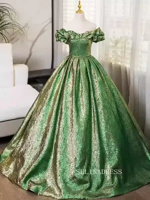 Elegant Green Off-the-shoulder Long Prom Dress Cheap Evening Gowns TKL3025