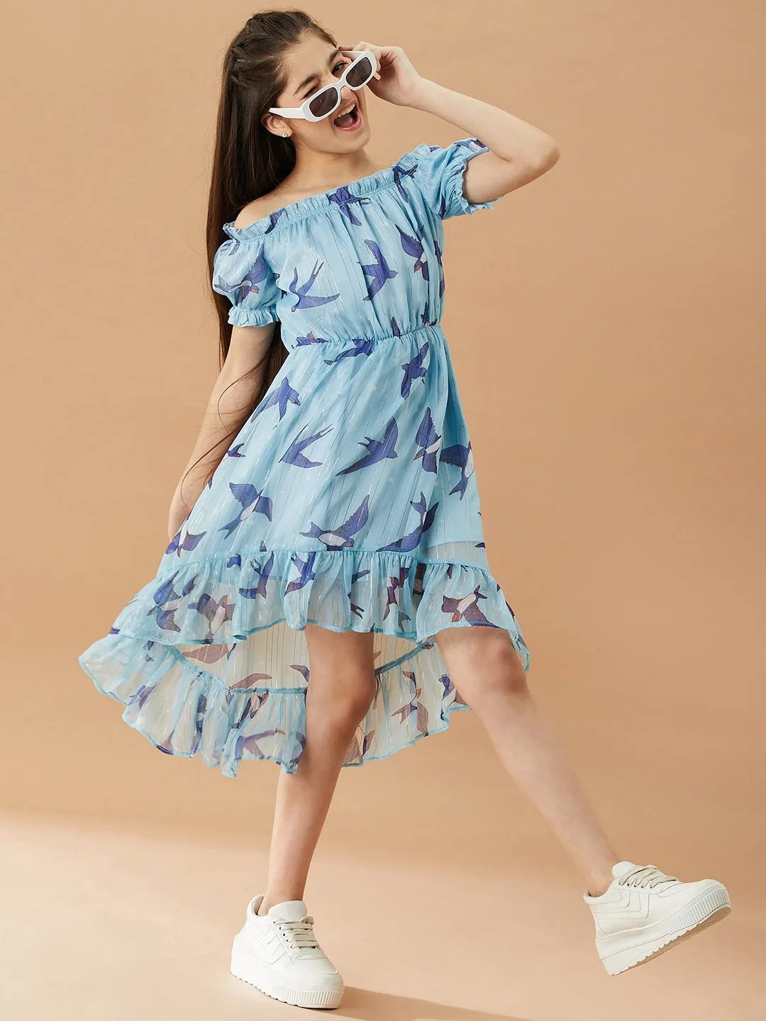 Girls Off-Shoulder Chiffon Dress