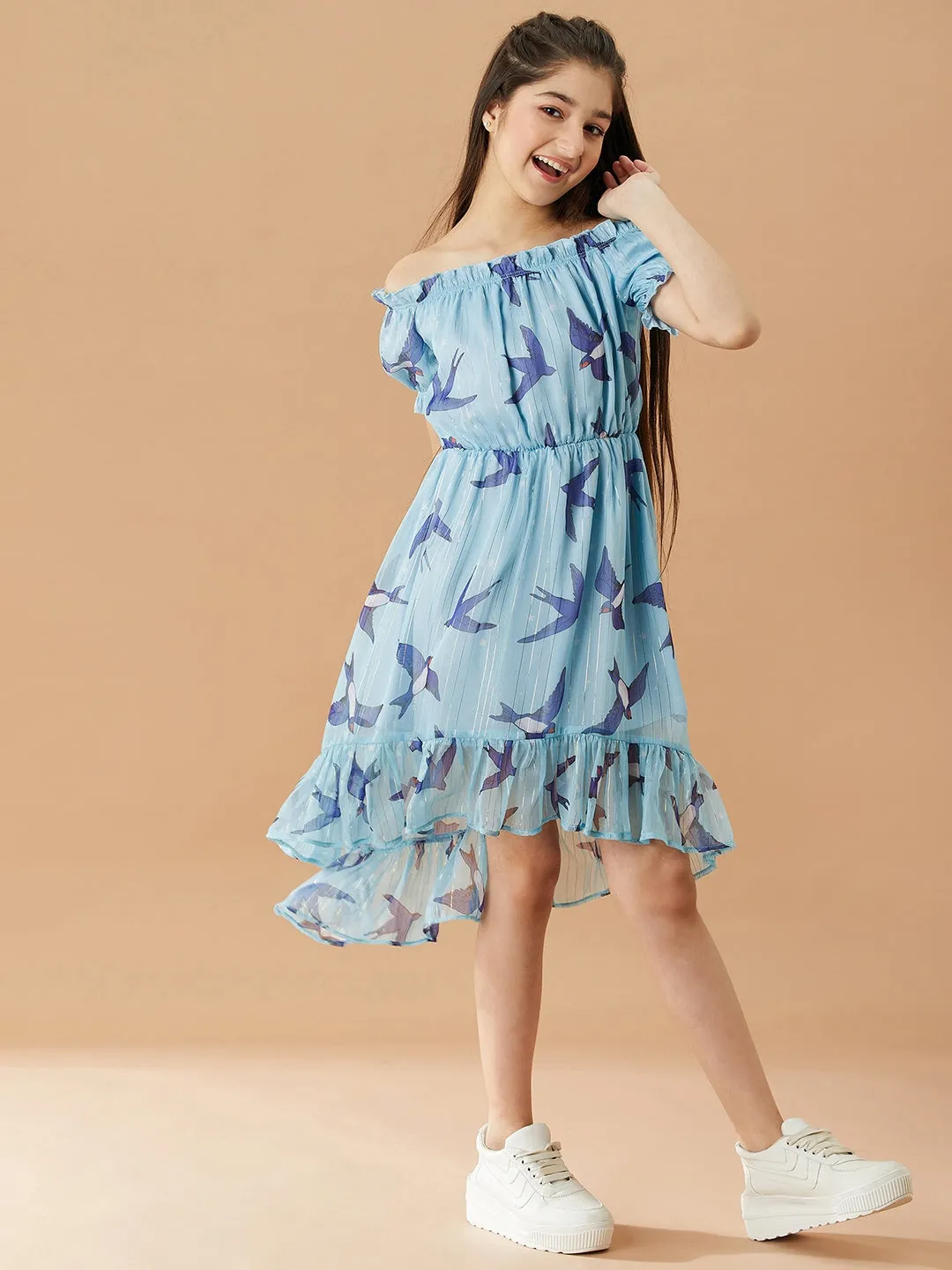 Girls Off-Shoulder Chiffon Dress