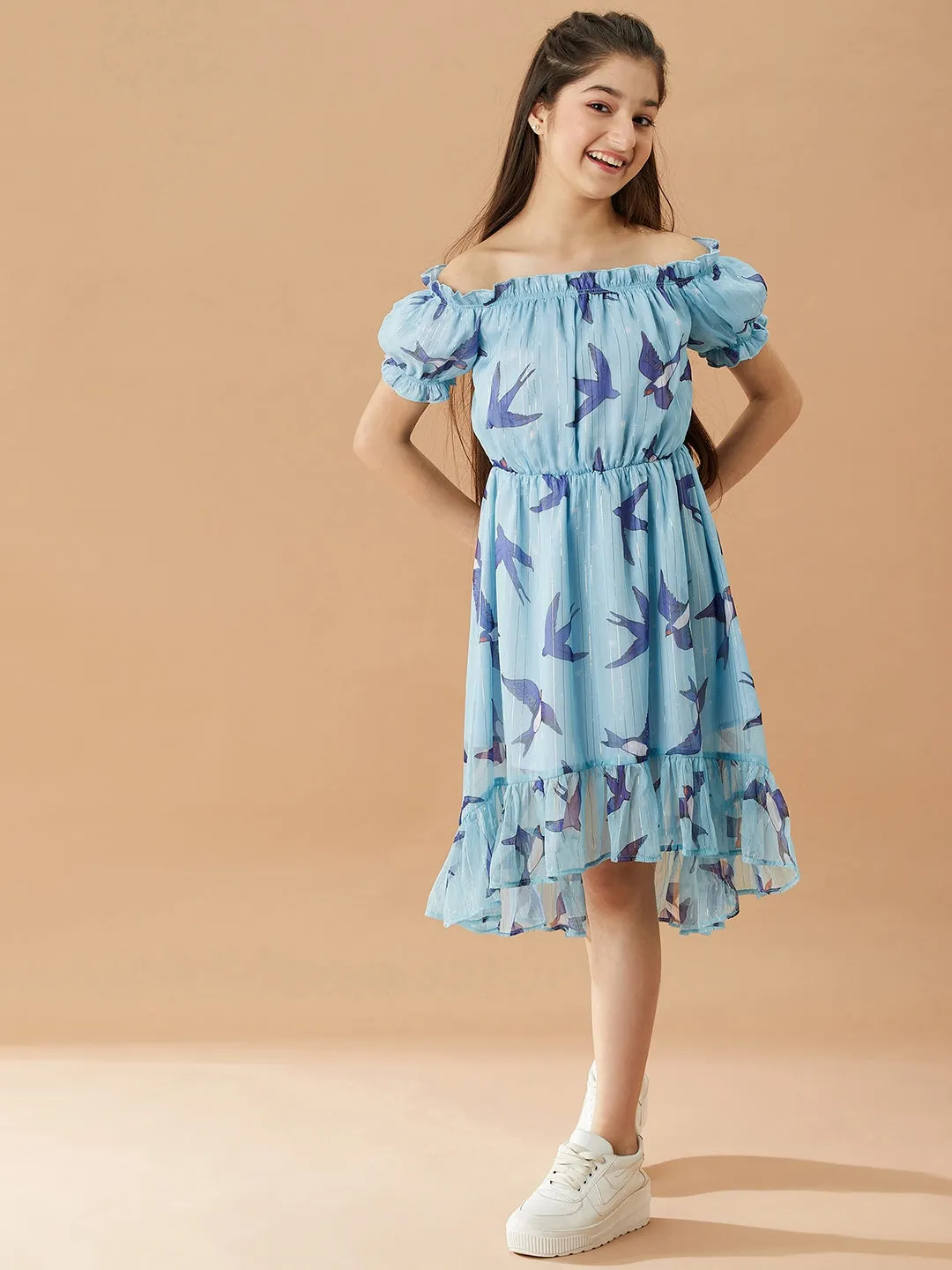 Girls Off-Shoulder Chiffon Dress