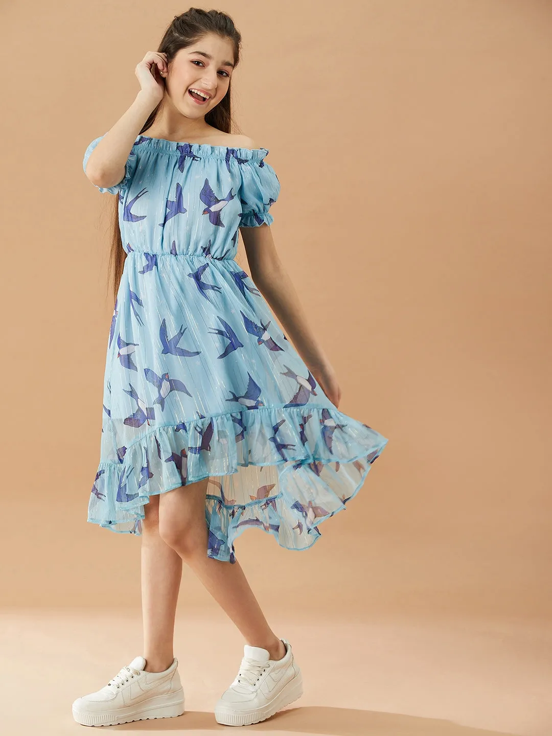 Girls Off-Shoulder Chiffon Dress