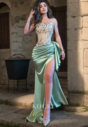 Gorgeous & Charming Sleeveless Ruched Sheath Rhinestone Evening Party Prom Dress