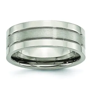 Grooved Mens Titanium Wedding Band 8mm