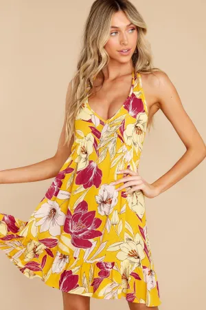 Heartlight Gold Floral Halter Mini Dress