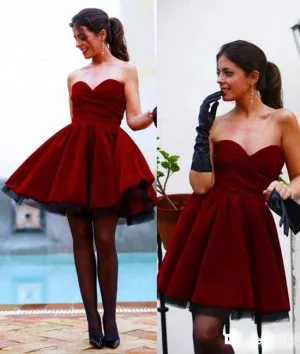 High Quality Sweetheart Short Wine Velet Homecoming Dresses Ruched, Short Dark Red Prom Dresses