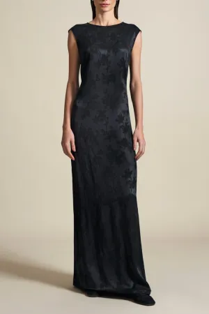 Kallmeyer Black Satin Brocade Circle Back Gown