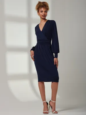 Kinslee Long Sleeve Pegged Dress, Navy