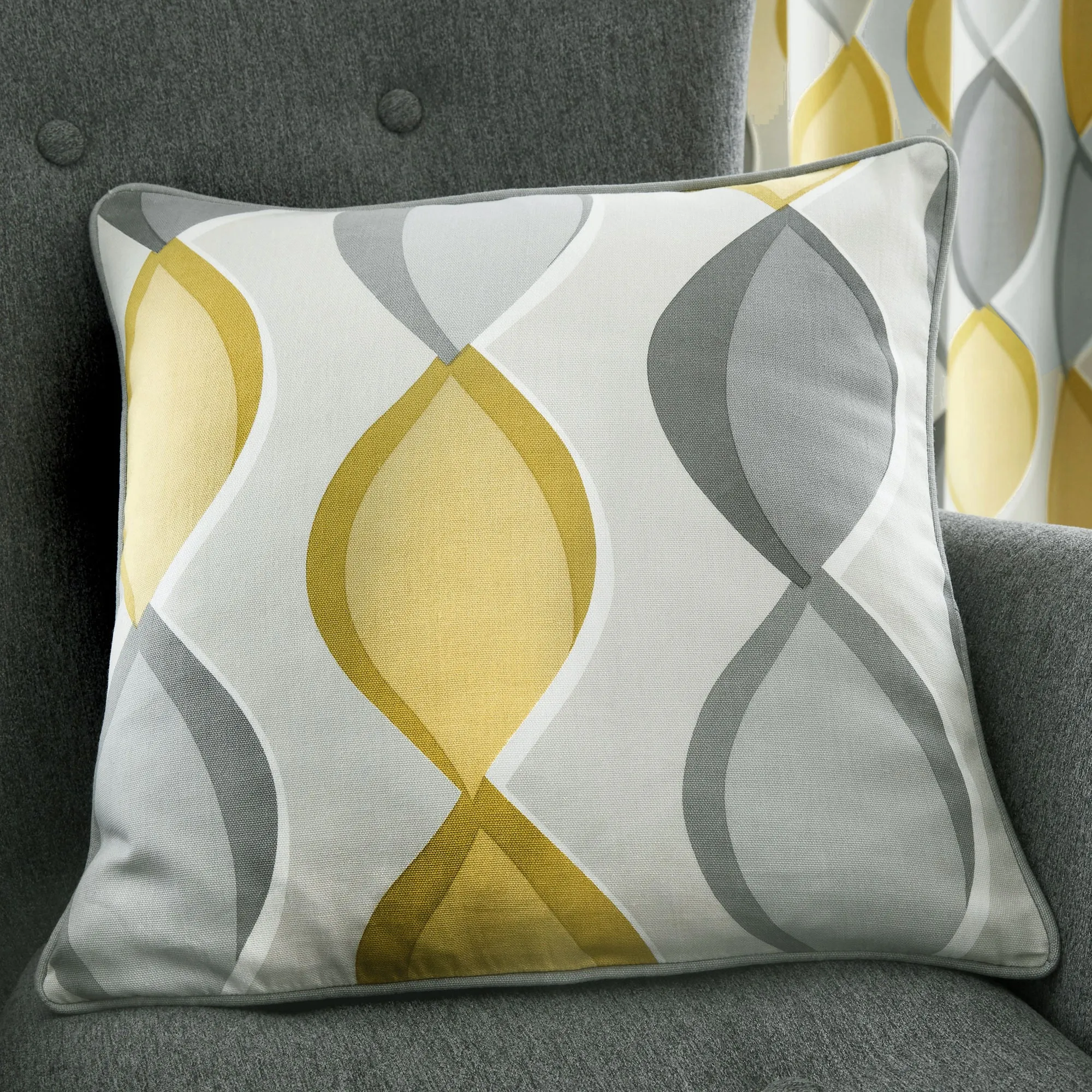 Lennox Cushion by Fusion in Grey & Ochre 43 x 43cm