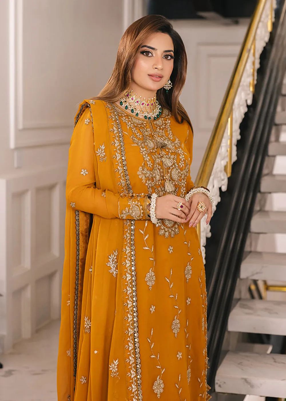 Marigold Yellow Suit - Maahru, Noorie & Meerub '23 by Asim Jofa - AJSM-27