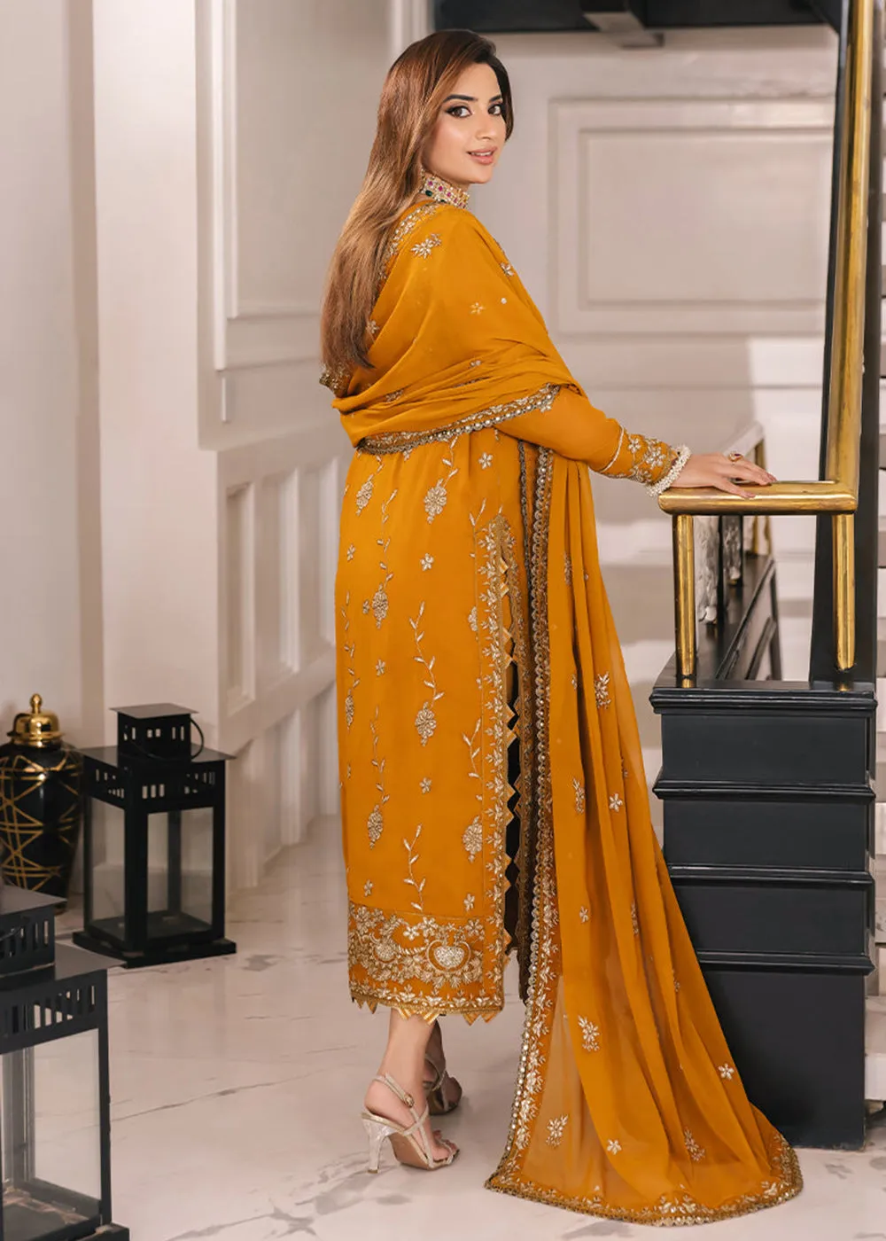 Marigold Yellow Suit - Maahru, Noorie & Meerub '23 by Asim Jofa - AJSM-27