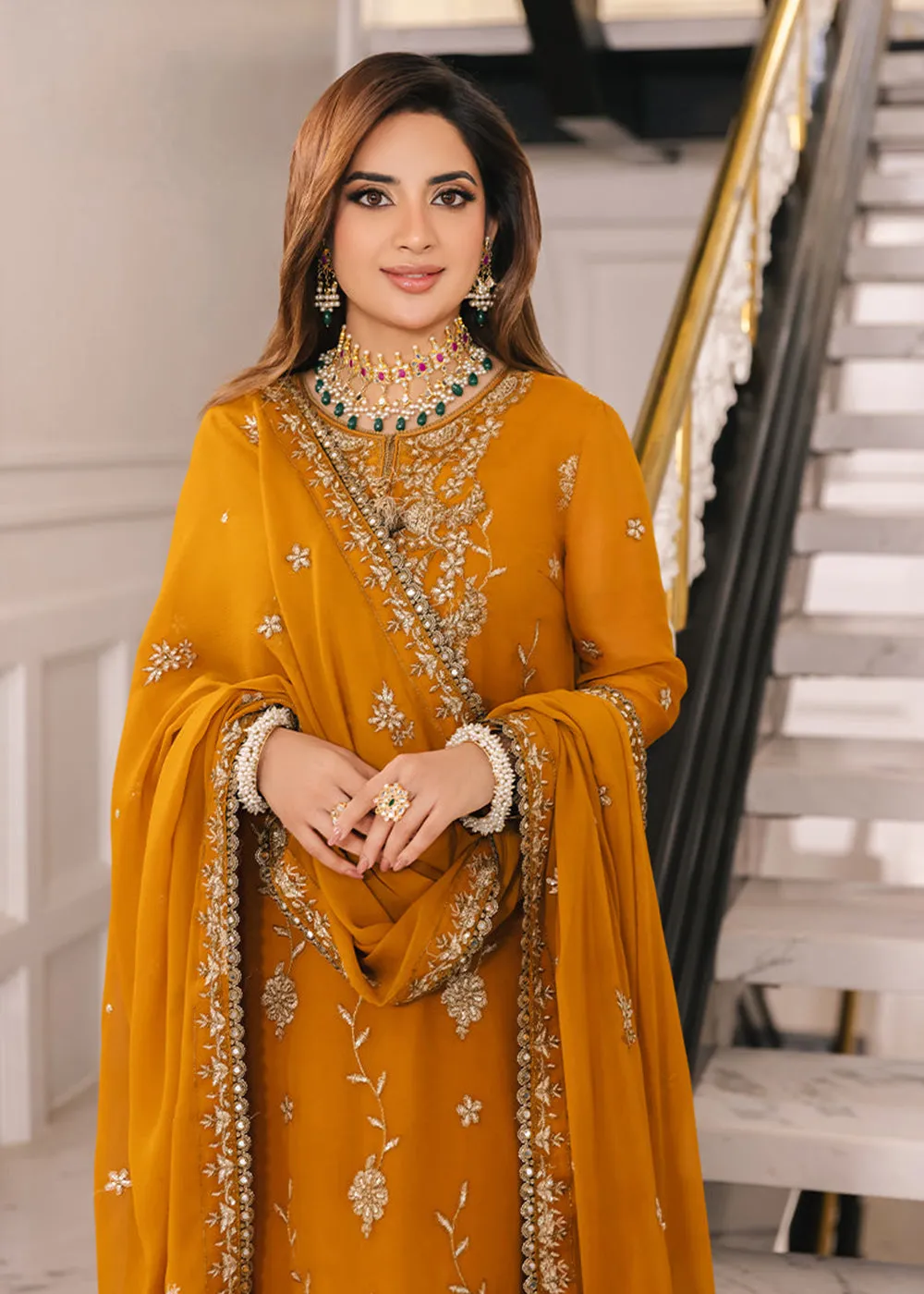 Marigold Yellow Suit - Maahru, Noorie & Meerub '23 by Asim Jofa - AJSM-27