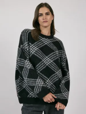 Plush Plaid Sweater - Black White