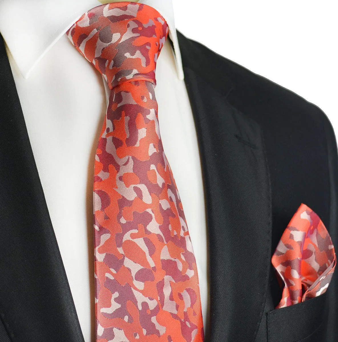 Red Camouflage Silk Tie and Pocket Square