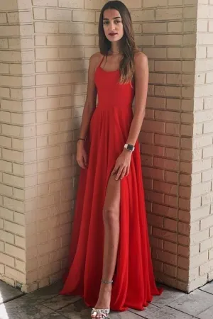 Red Long Maxi Dress with Side Slit Formal Prom Gowns,Evening Dress