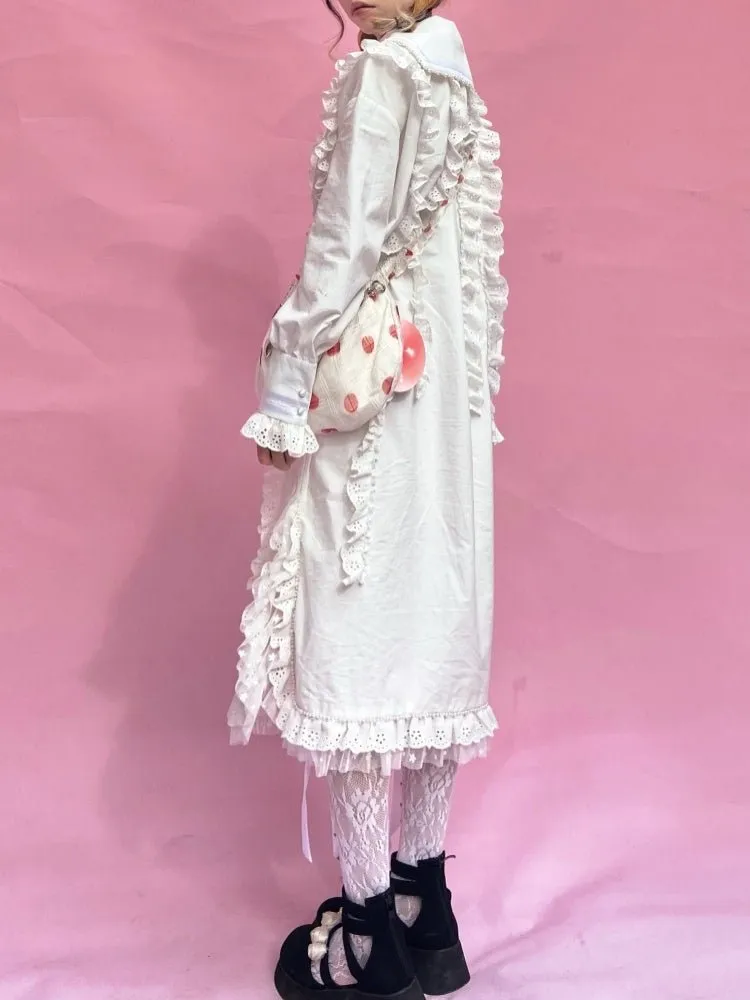 Retro Long sleeved Loose Frill Lace Shirt Dress【s0000000786】