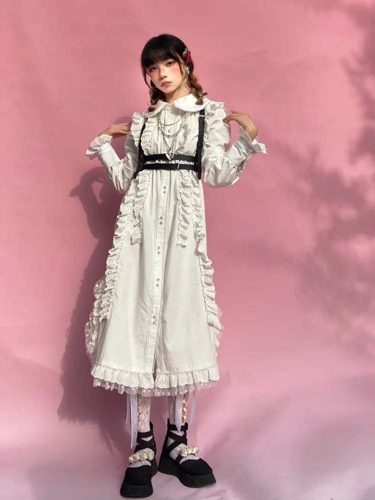 Retro Long sleeved Loose Frill Lace Shirt Dress【s0000000786】