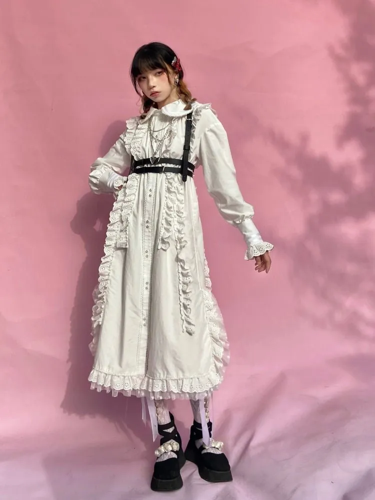 Retro Long sleeved Loose Frill Lace Shirt Dress【s0000000786】