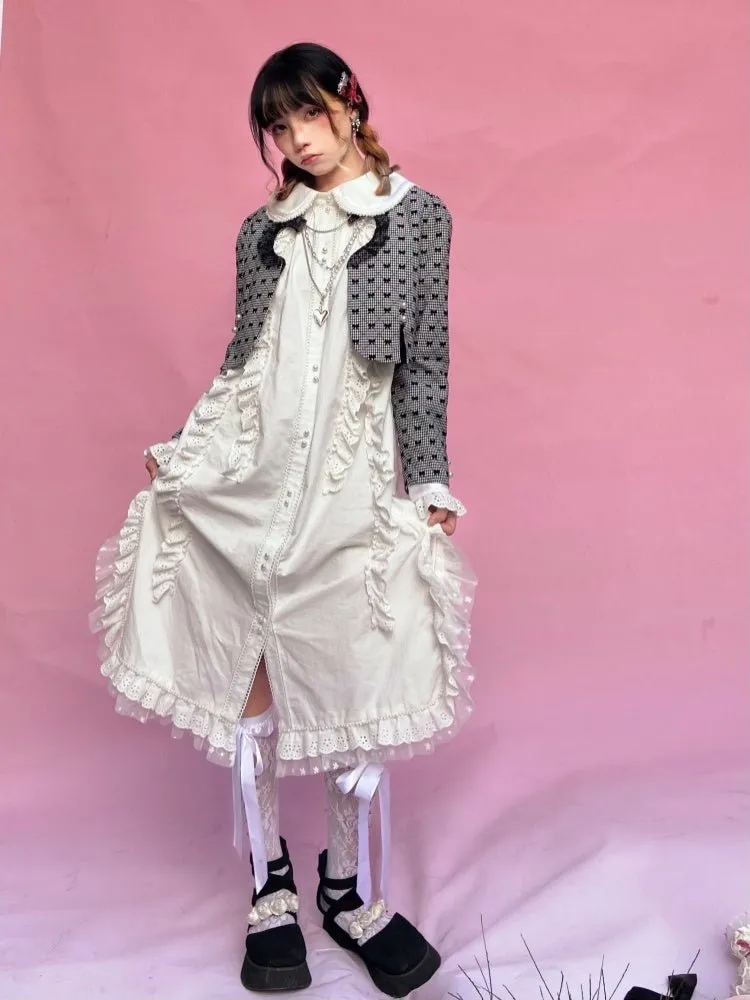 Retro Long sleeved Loose Frill Lace Shirt Dress【s0000000786】