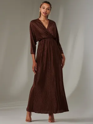 Ruffle Hem Textured Jersey Maxi Dress, Chocolate