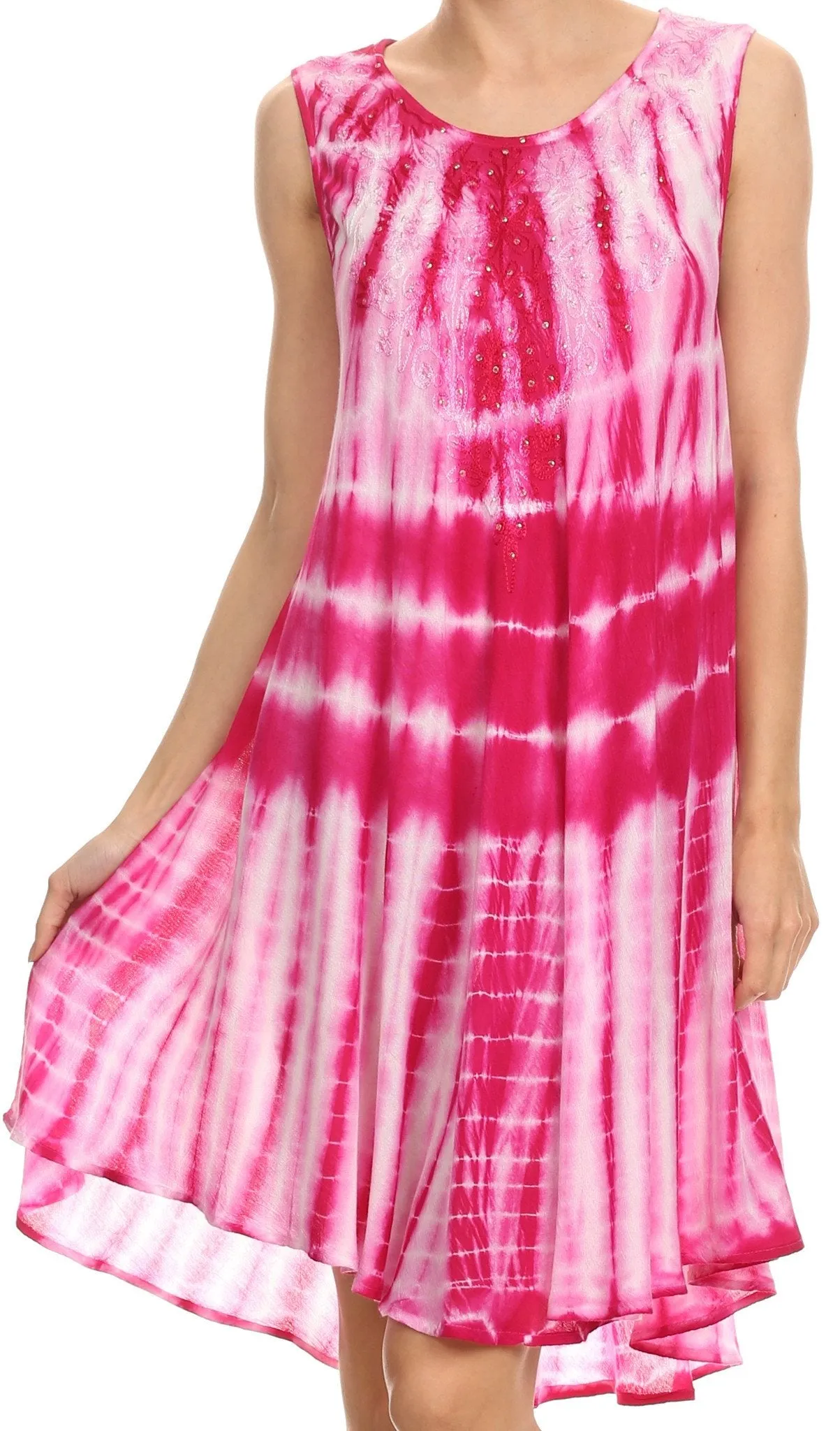 Sakkas Frankie Two Tone Tie Dyed Tank Dress / Cover Up With Embroidery Neckline