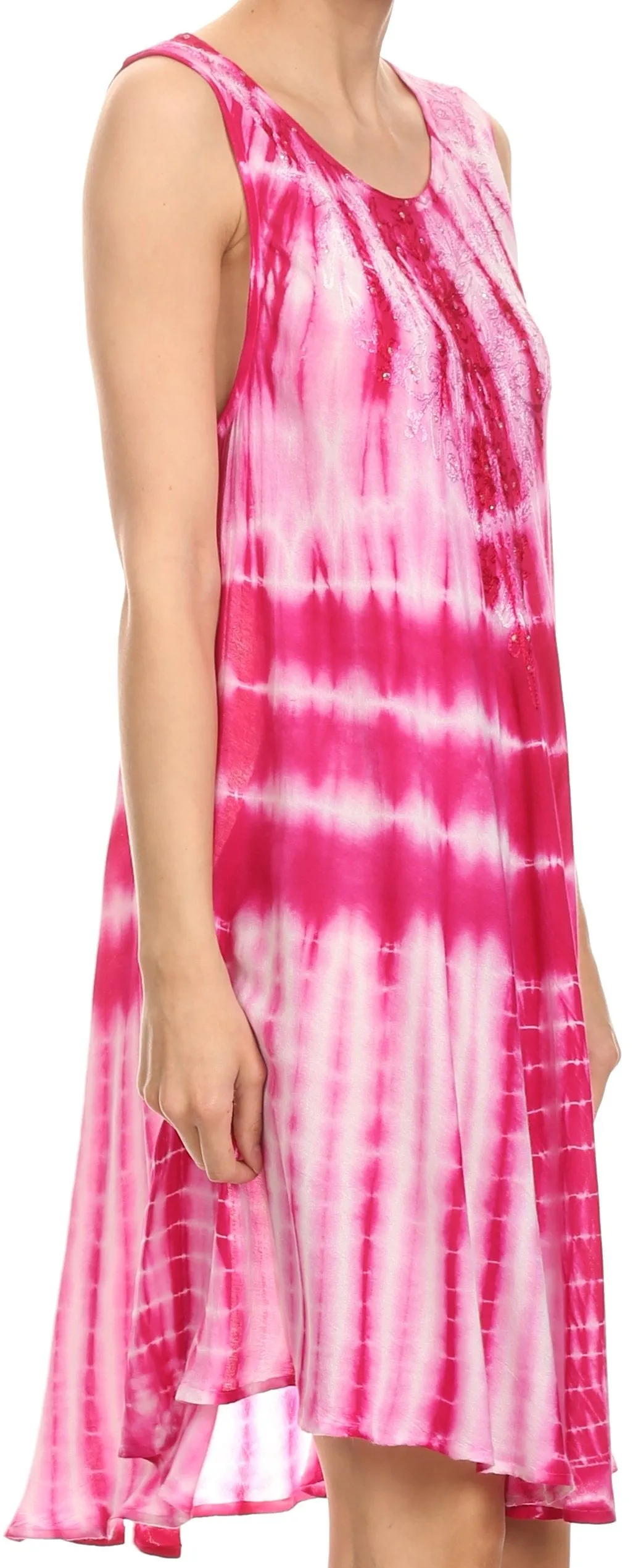 Sakkas Frankie Two Tone Tie Dyed Tank Dress / Cover Up With Embroidery Neckline