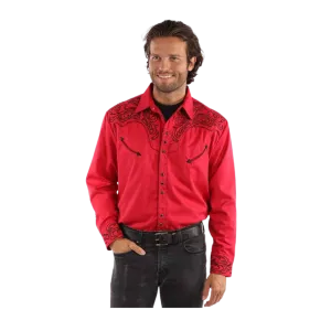 Scully Leather Men's Embroidered Scroll Crimson Shirt