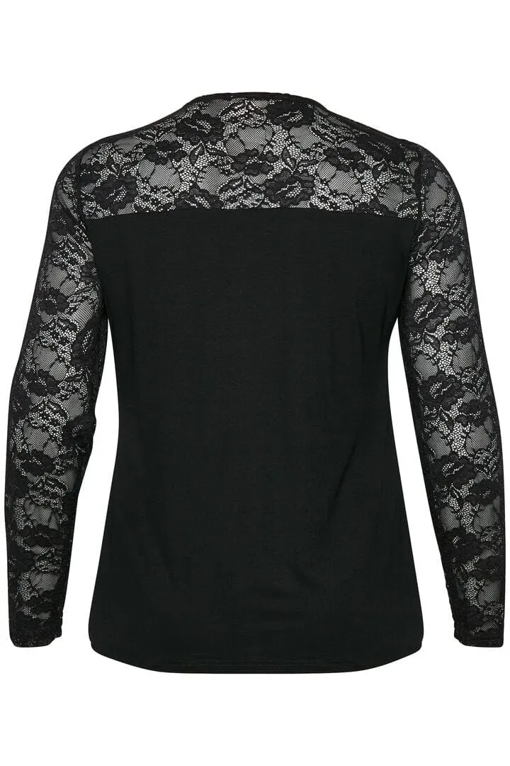 SHEER LACE SLEEVE NECK DETAIL TOP