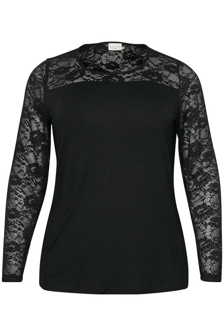 SHEER LACE SLEEVE NECK DETAIL TOP