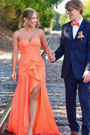 Sweetheart Mermaid Orange Long Prom Dress with Slit PSK592