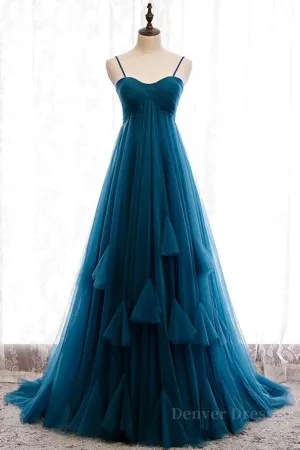 Sweetheart Neck Blue Long Prom Dress Long Blue Formal Graduation Evening Dress