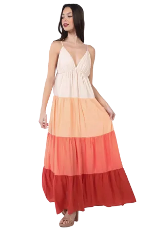 VERY J Color Block Tiered Maxi Cami Dress