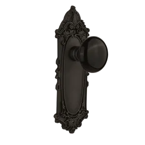 Victorian Long Plate with Black Porcelain Knob in Oil-Rubbed Bronze