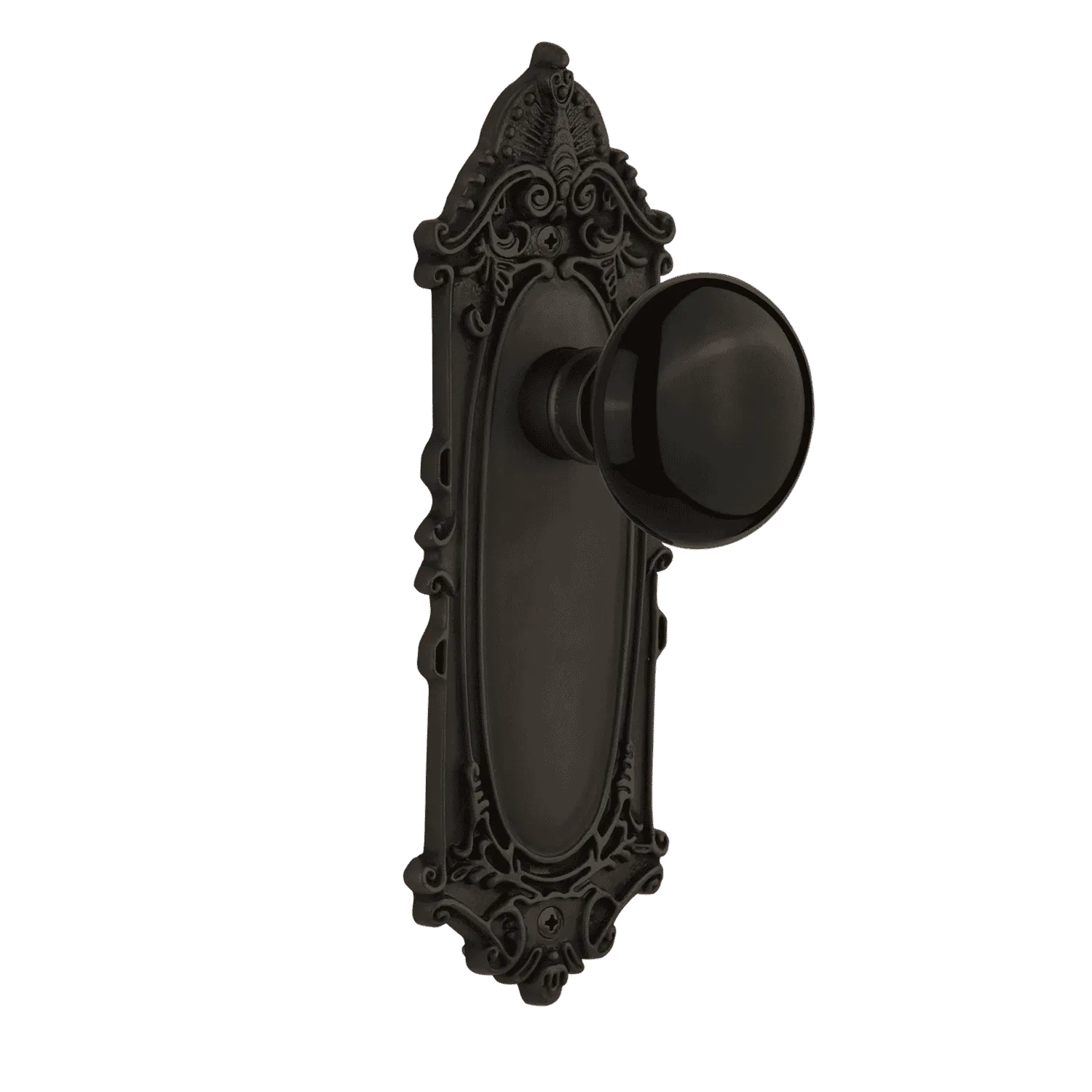 Victorian Long Plate with Black Porcelain Knob in Oil-Rubbed Bronze