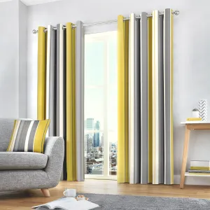 Whitworth Stripe Pair of Eyelet Curtains by Fusion in Ochre