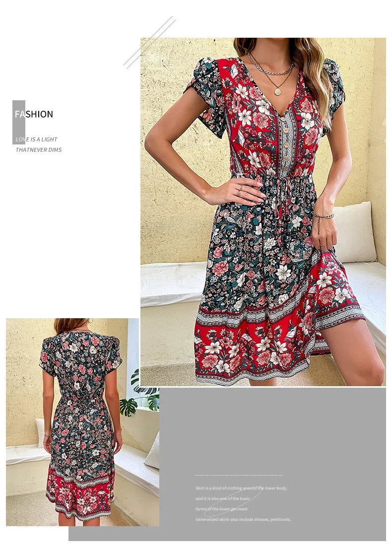 Women's Summer Midi Boho Floral Print