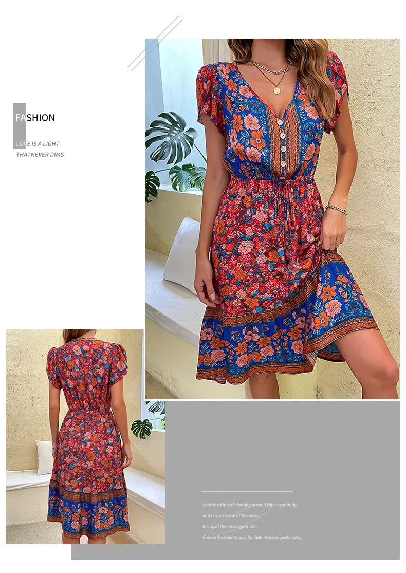 Women's Summer Midi Boho Floral Print