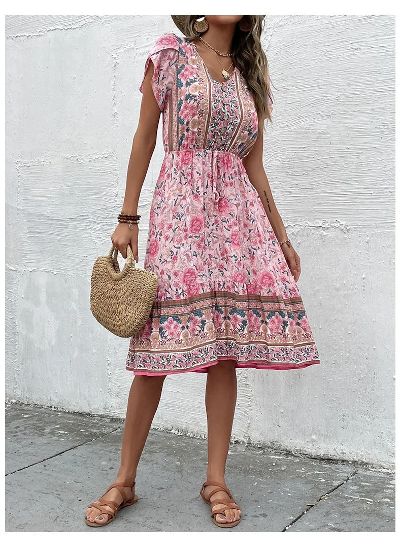 Women's Summer Midi Boho Floral Print