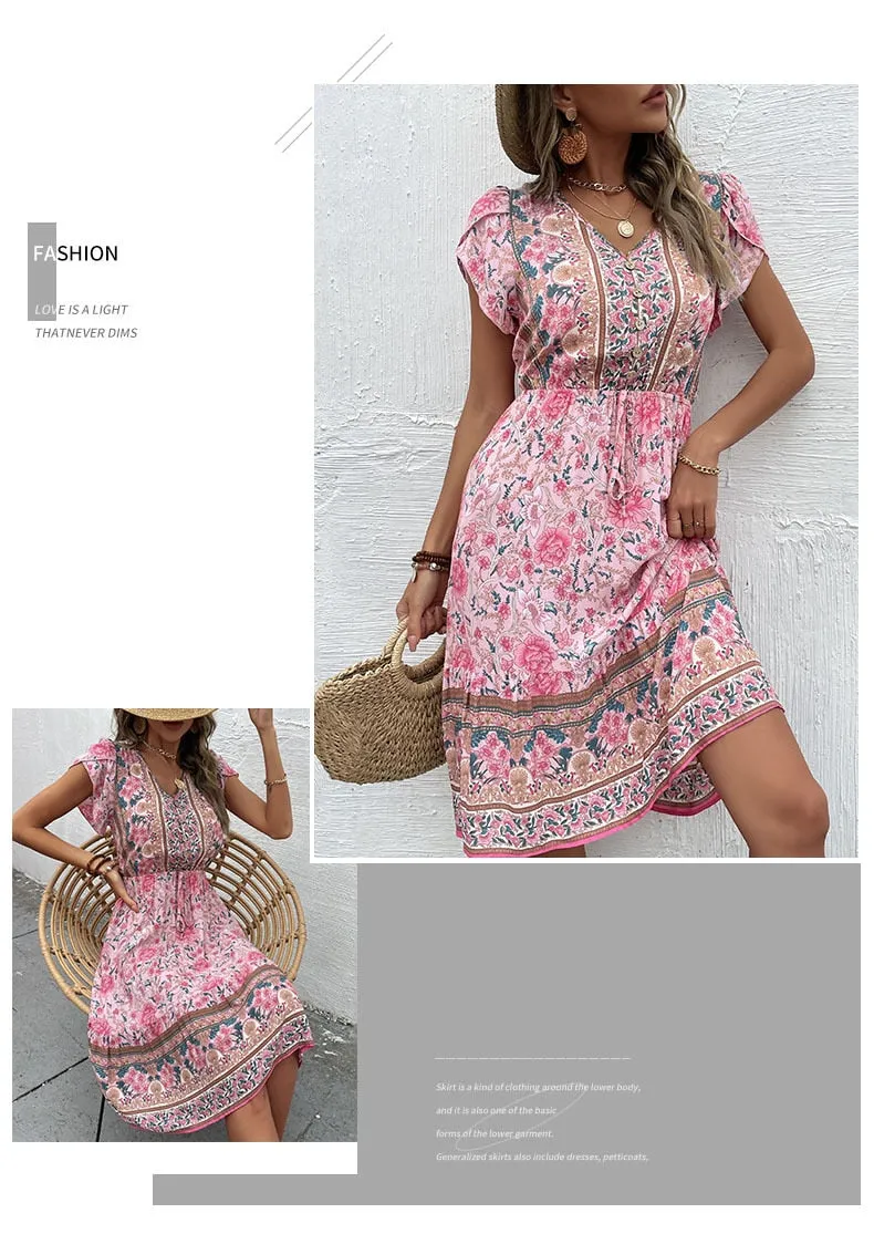 Women's Summer Midi Boho Floral Print